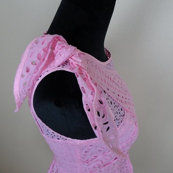 Lilly Pulitzer Diara Pink Eyelet Lace Top Peplum Sleeveless Size 0 - Picture 8 of 10